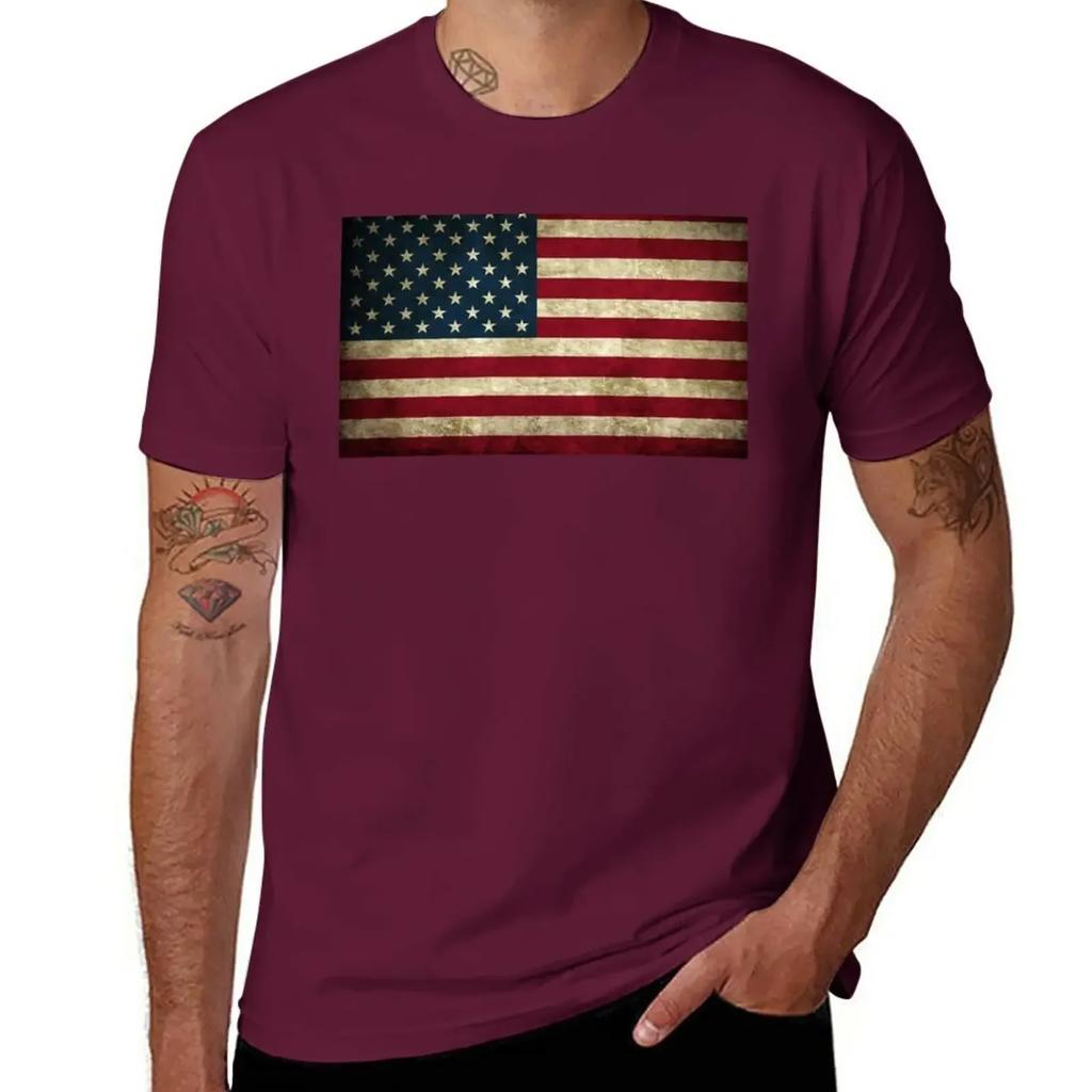 American Flag Tshirt For A Boy Vintage Clothes Summer Top Unisex Workout Shirt