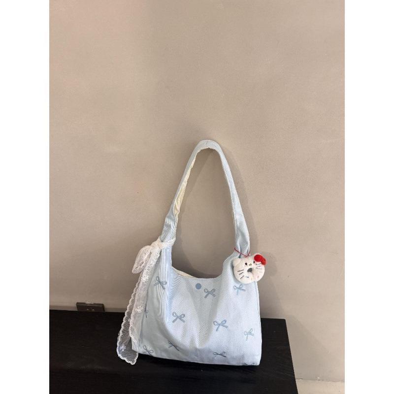 Korean Bow Embroidery Canvas Bag for Women - 2025 Large Capacity, New Style