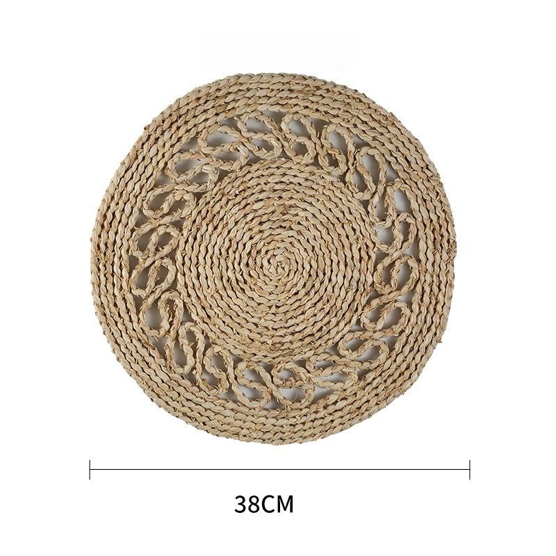 Bohemia Round Woven Placemats for Dining Table Braided Heat Resistant Non-Slip Weave Water Hyacinth Table Mats Table Decoration