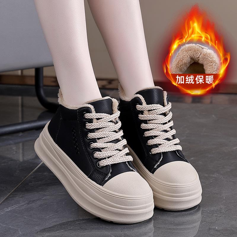 

Женские зимние ботинки на толстой подошве, на шнуровке, высокие, с мехом, легкие, теплые, защищающие от холода, утепленные, нескользящие, повседневные кроссовки, хлопковые ботинки 40 чёрный