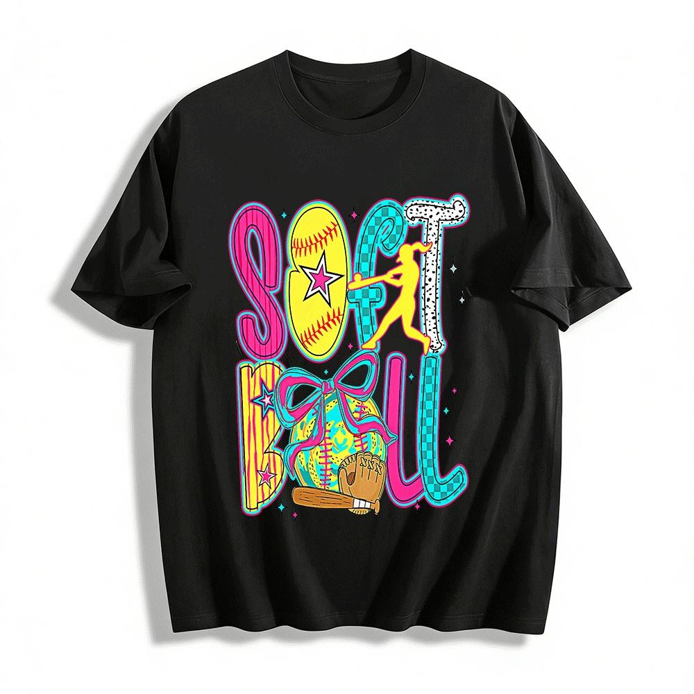 

Vibrant Softball Graphic Tee Trendy Sporty Casual Top For Women Pure cotton T-shirt XXS