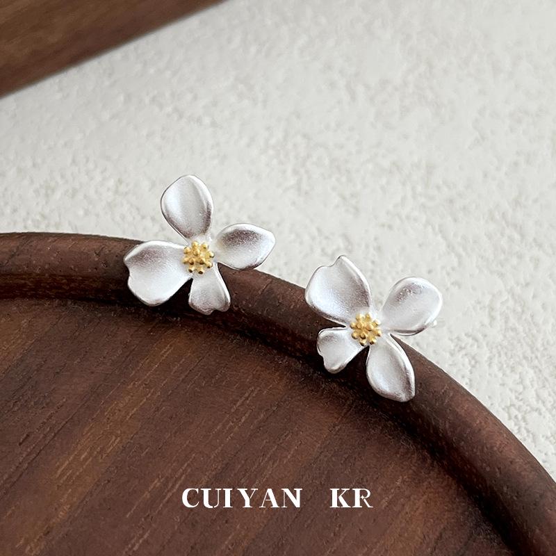 

Korean Gardenia S999 Silver Flower Earrings for Women - Fresh Summer Sweet Style