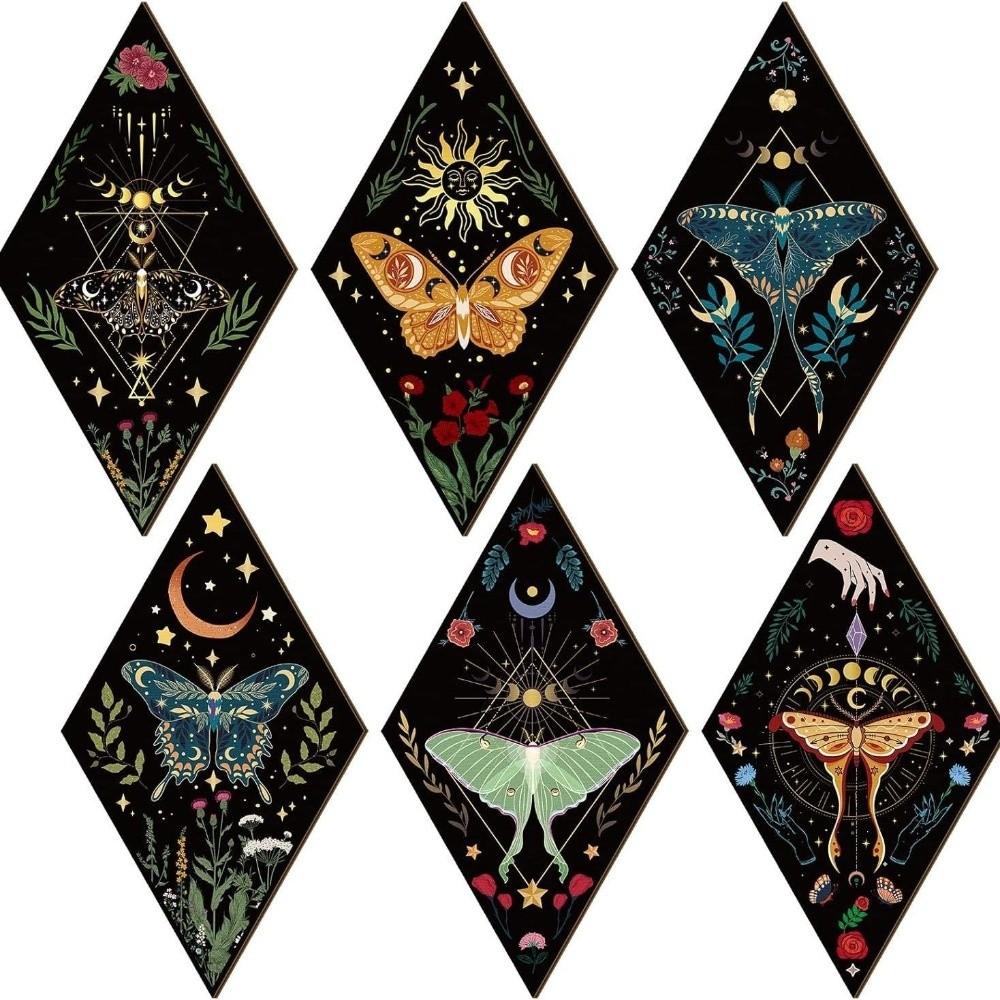 Dark Style Wooden Wall Decor Sun Moon Wall Art Sign Wall Mounted Board  Gothic Style
