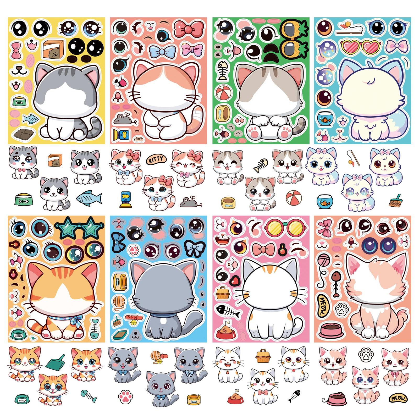 

Набор наклеек «Мультяшный кот», 8 шт., наклейки для создания рожиц, DIY наклейки-пазлы для дневника, фотоальбома, блокнота, телефона, шлема 8PCS/PACK