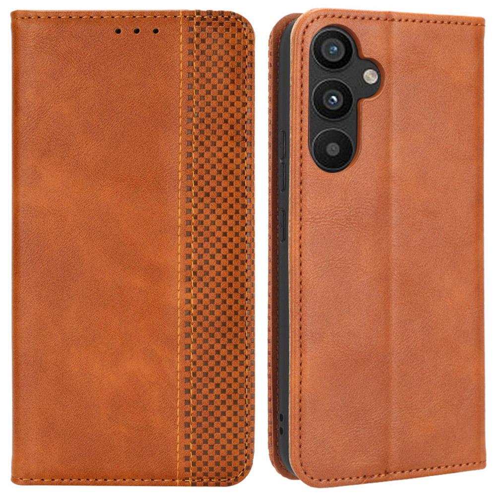 Für Samsung Galaxy A34 5G Sturzsichere Handyhülle Ständer Retro-Textur Aufgedrucktes Muster Magnetisch Selbstschließend Klappbar Leder Brieftasche Handyhülle