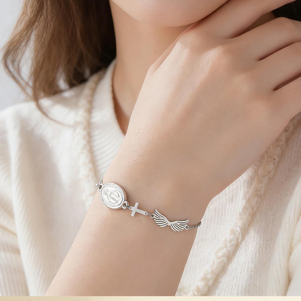 Virgin Mary Cross Bracelet Adjustable Hand Chain Stainless Steel Pendant Medal Christian Religious Catholic Protection Jewelry