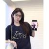 Sommer Neues Damen Kurzarm T-Shirt Perlen Schleife Dekoration Bluse Schwarz Locker Lässig Damen Pullover Shirt