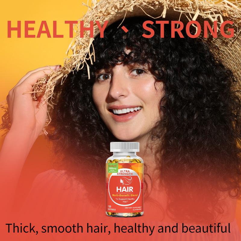 Super-potent hair care capsules support healthy hair, containing biotin, keratin, and vitamin D 120 capsules.