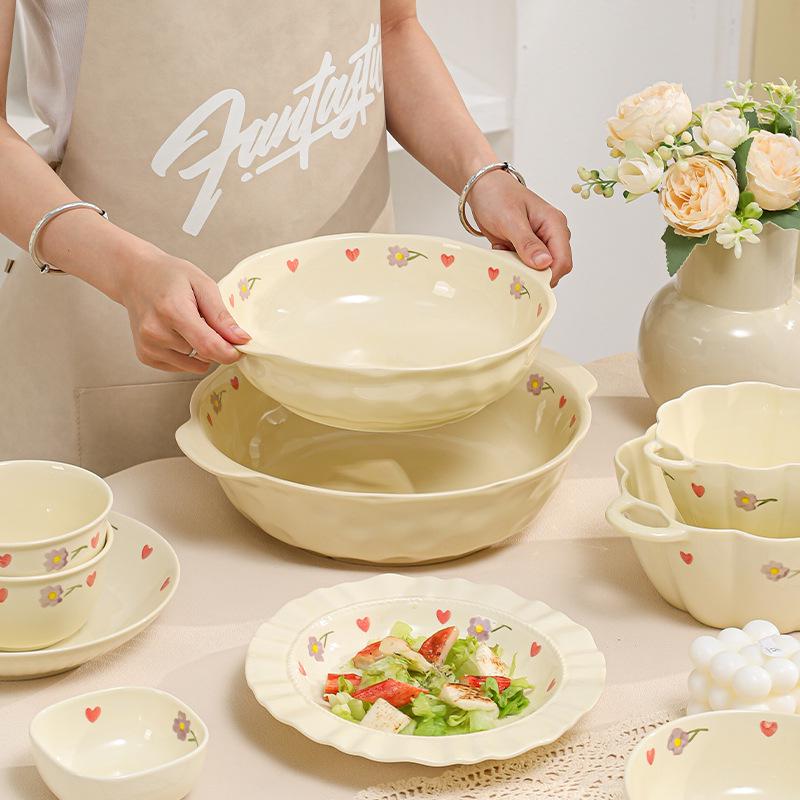 Keramická jídelní sada Cream Wisteria: Rýžová miska, Polévková miska, Kulaté a Hluboké talíře