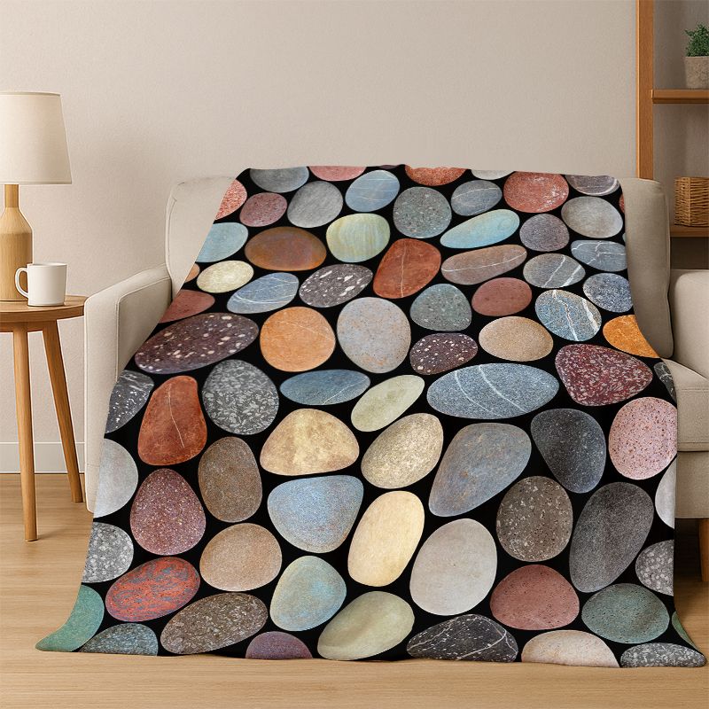Cobblestone Stone Natural Scenery Flannel Blanket Soft Warm Throw Blanket for Bedroom Living Room Bed Travel Camping Picnic Gift