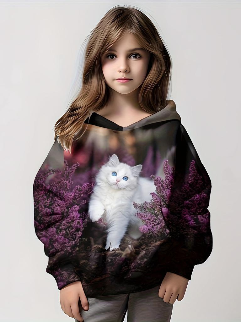 Hoodies Kawaii Animals Cat 3D Print Sweatshirts Boys Girls Harajuku Unisex Hooded Sweatshirts Kids Ethnic Style Clothes Coat