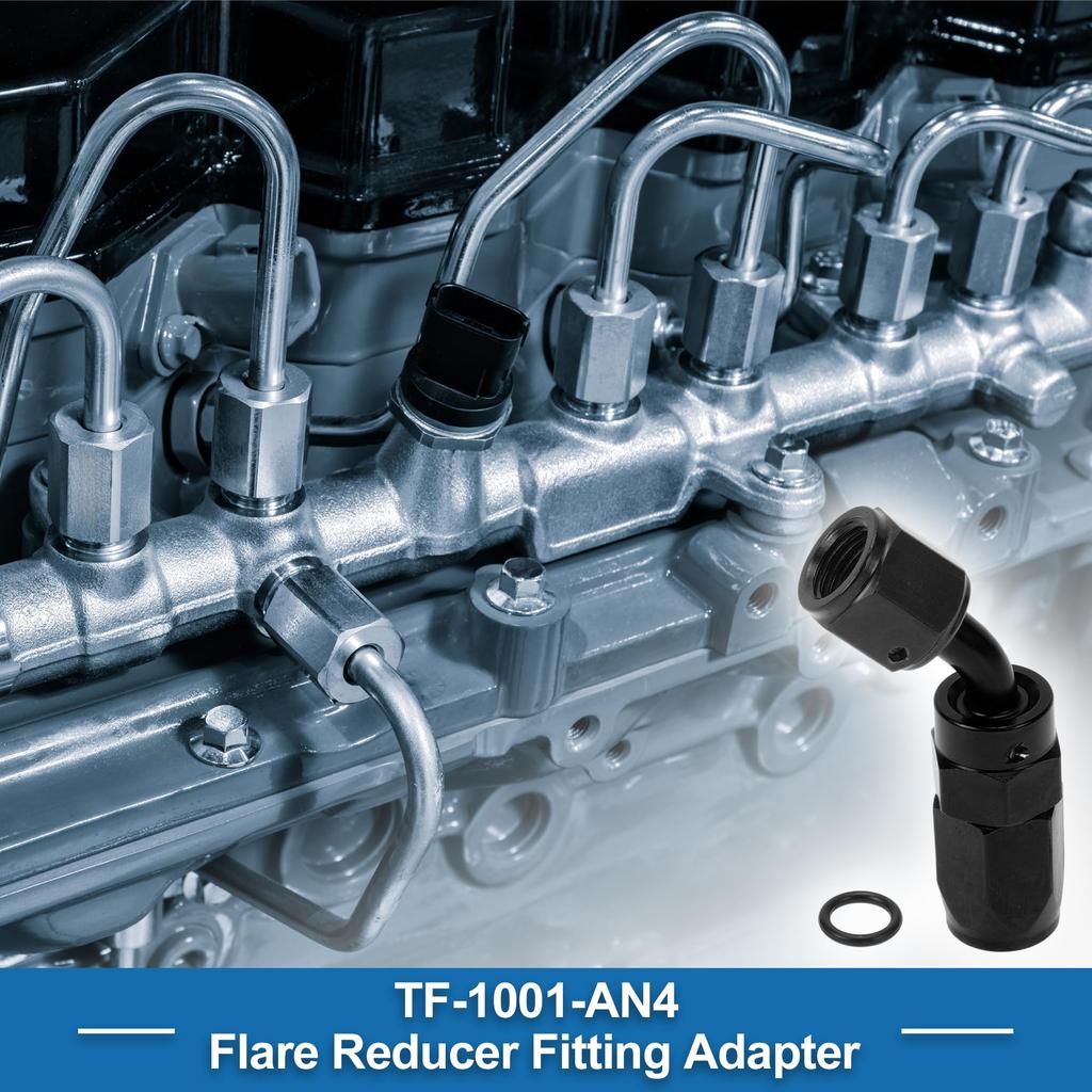 ABSOPRO Reduzierstück für Schlauchanschluss, weiblich, rot, Adapter TF-1001-AN4, 45°, Kraftstoffleitungsverbinder, Aluminium, O-Ring, schwarz