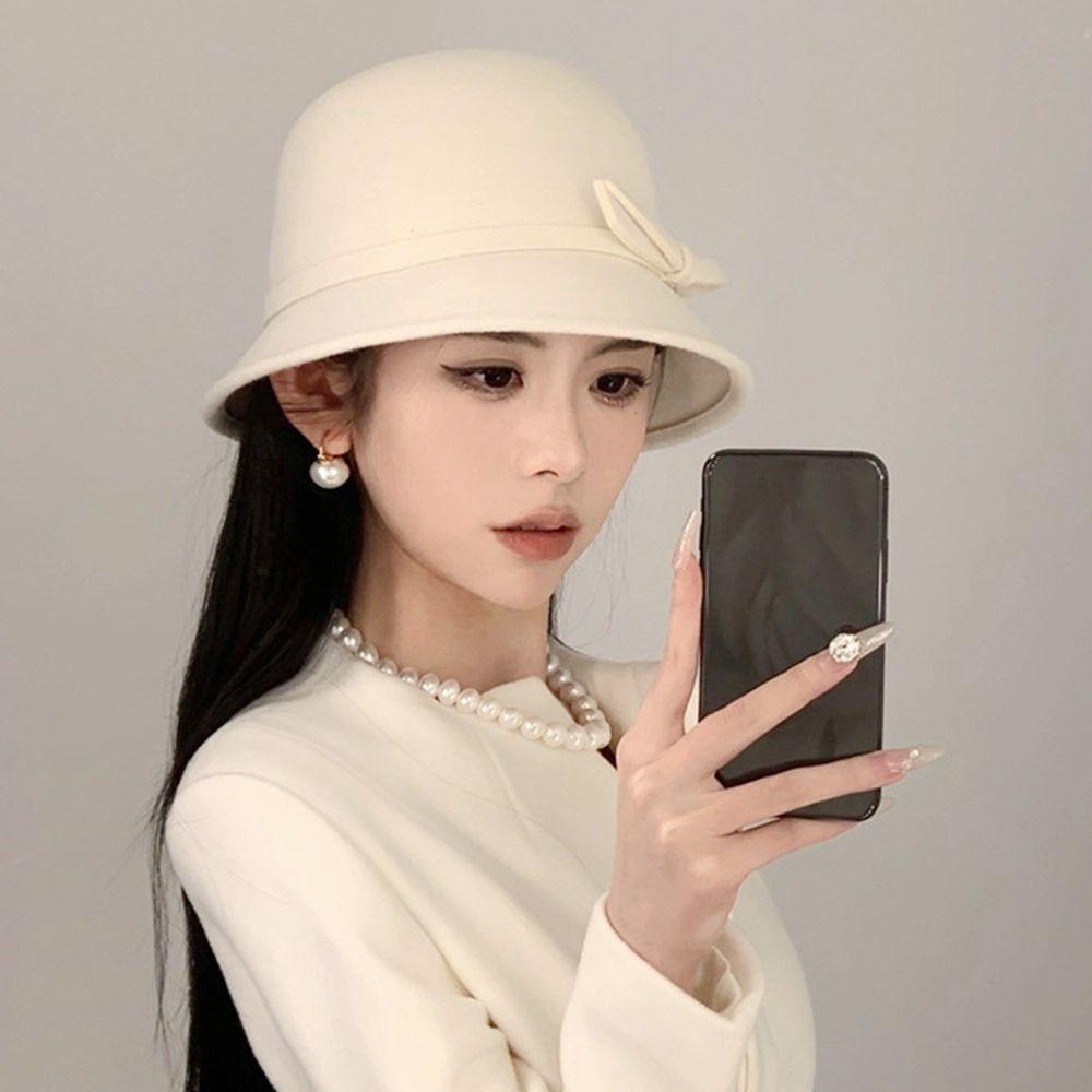 Vintage Felt Fedora Hats Dome Bucket Cap Autumn Winter Panama Cap  for  Women