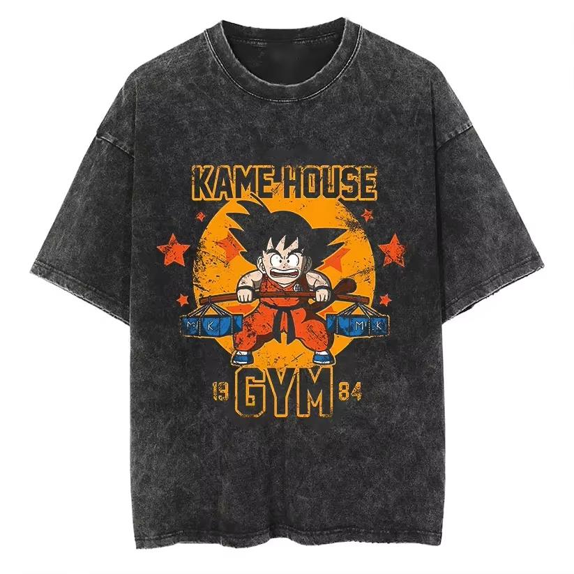 Goku T Shirt Dragon Ball Anime Men Vintage Acid Wash Cotton Kame House Gym Training Graphic Streetwear comfortable Tees 2XL