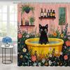 Schwarze Katze in gelber Badewanne Duschvorhang Blumengarten Lustige Katze Familie Haustier Niedliches Tierdesign Badezimmer Polyestervorhänge S