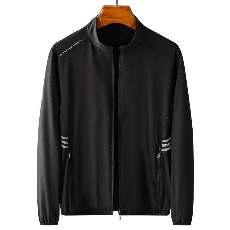 

Куртка от солнца с воротником-стойкой для мужчин на лето, устойчивая к УФ-лучам, дышащая, ультралегкая, ультратонкая спортивная и повседневная куртка L чёрный