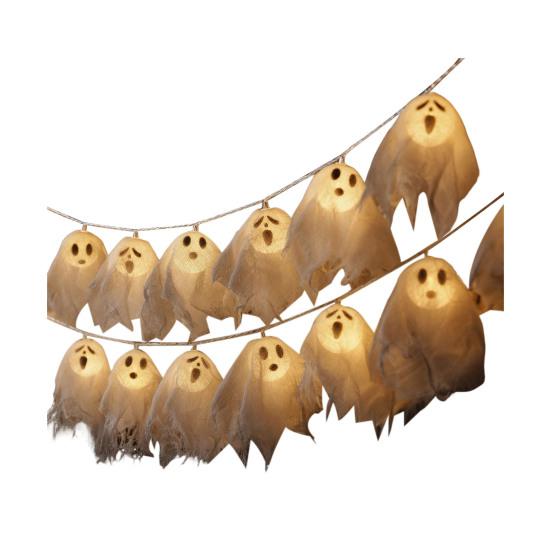 LED Duchové světelný řetěz Ručně vyrobená svítící halloweenská látková duchová girlanda na párty, strašidelný dům, krb, dekorace na verandu