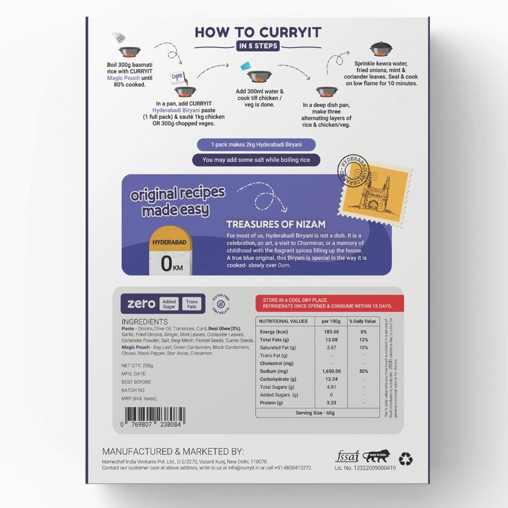 CURRYiT Hyderabadi Biryani Curry Paste 8.8 Oz Just Add Chicken, Mutton, Paneer