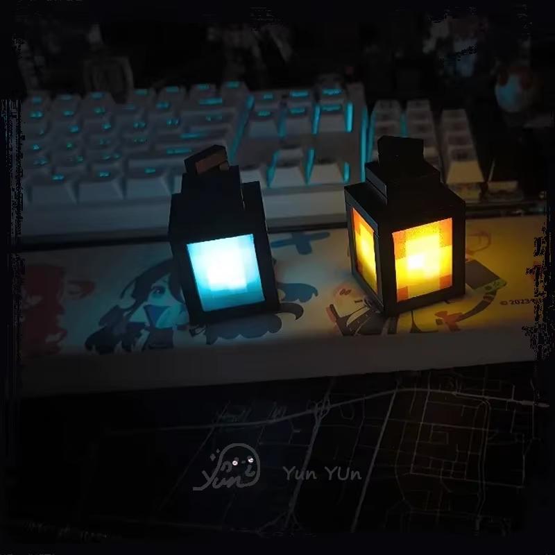 Portable Lantern Night Light Rechargeable Mini Luminous Keychain Mc Game Pixel Wind Peripheral Desktop Decoration Lamp Kids Gift