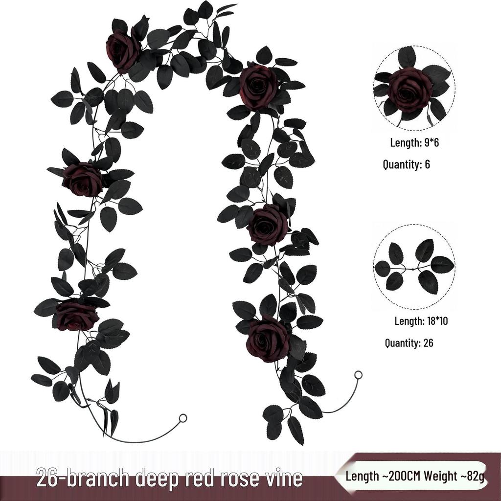 Gothic Black Rose Vine Arrangement: Halloween Decoration Fake Flower Vine