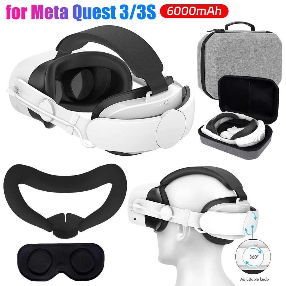 Adjustable Head Strap 6000mAh Battery Head Strap Battery Extend VR Playtime Alternative Strap for Meta Quest 3S/for Meta Quest 3