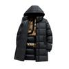 Men Cotton Coat Hooded Long Sleeve Puffer Jacket with Graphene Liner Thermal Insulation Technology Black Golden Color Block Mid-length Outwear