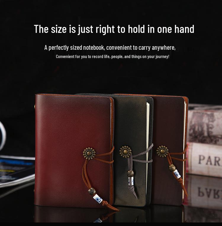 Custom Logo Leather Strap Notebook - Retro Travel Journal & Office Pocket Notebook