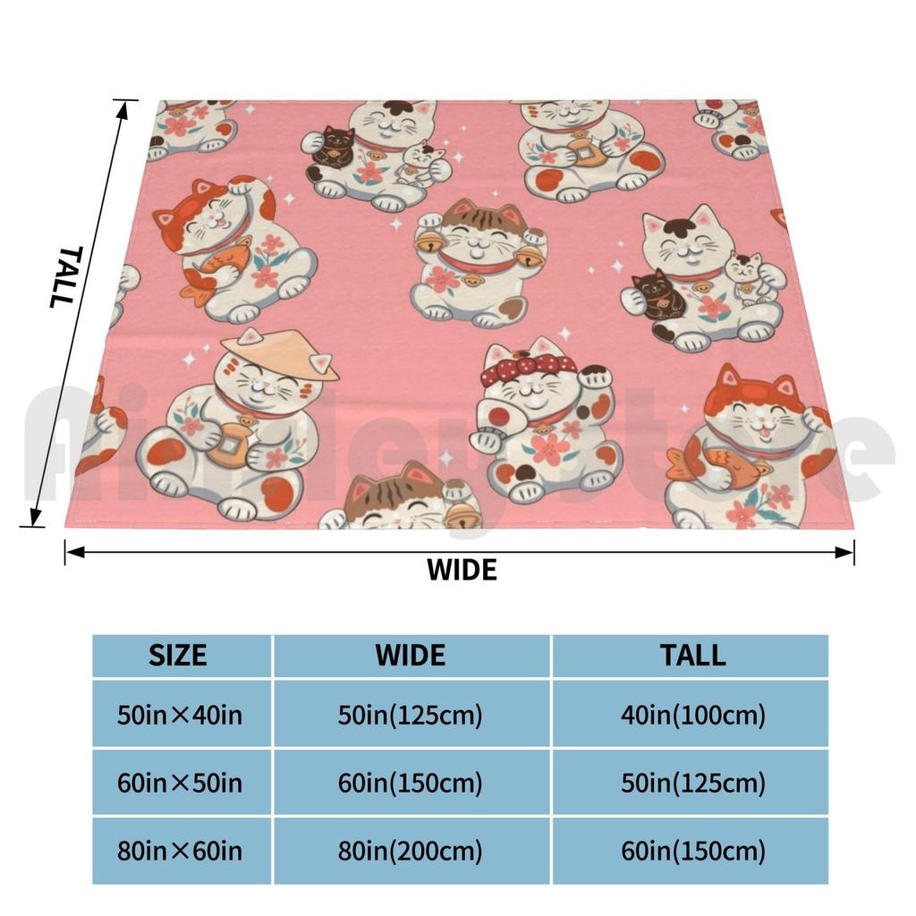 Pattern With Maneki Neko Blanket For Sofa Bed Travel Maneki Neko Luck Desire Cute Wish Japanese Asian Cat