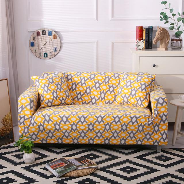 S -Emiga Geometric Printed Sofa Cover Sets For Living Room Flexible Elasticized Slipcover Sectional Corner Sofa Covers 1 /2 /3 /4 -Seater