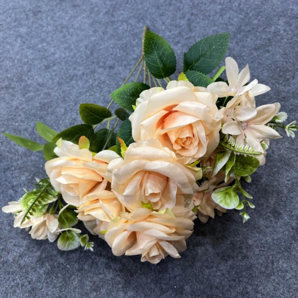 9 Heads Real Happy Rose Flower Mini Photography Photo Gift Valentine's Day Flowers 9 Colors Crystal Grass Bouquet