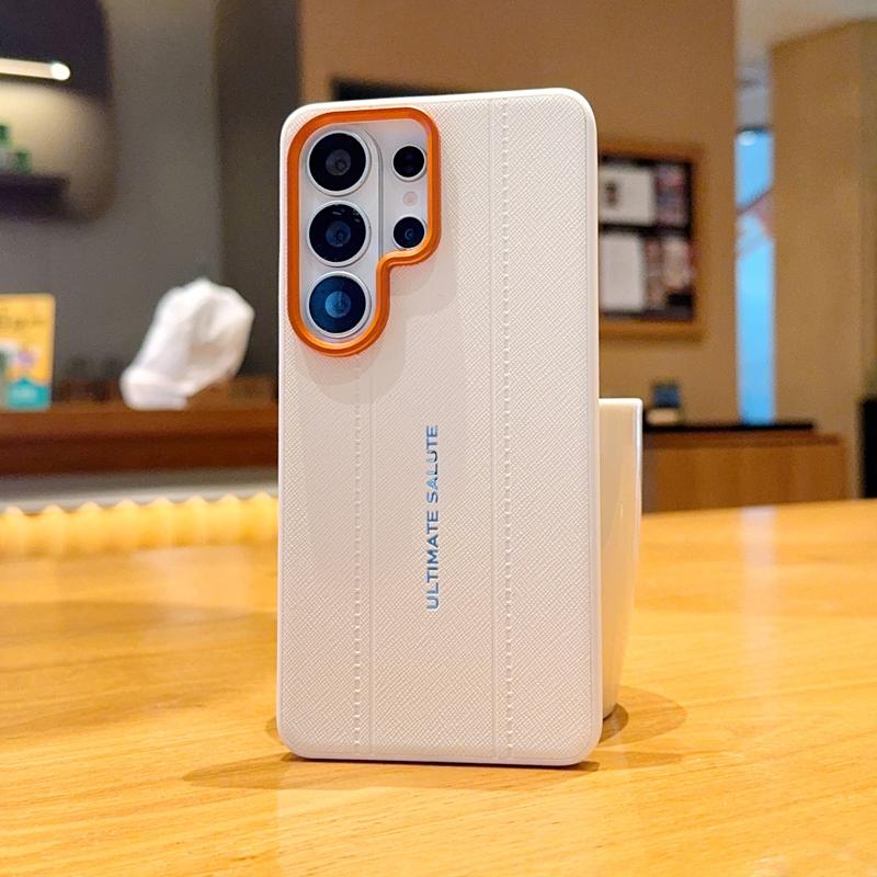 Luxury Cross Texture Leather Design Case For Samsung Galaxy S26 S25 Plus Edge Ultra Slim Orange Camera Ring Shockproof Cover
