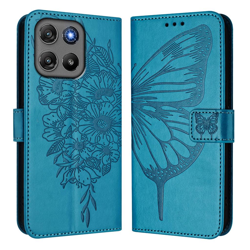 For Motorola Moto G67 Power 5G Wallet Case with Wrist Strap Butterfly Imprint Leather Phone Cover