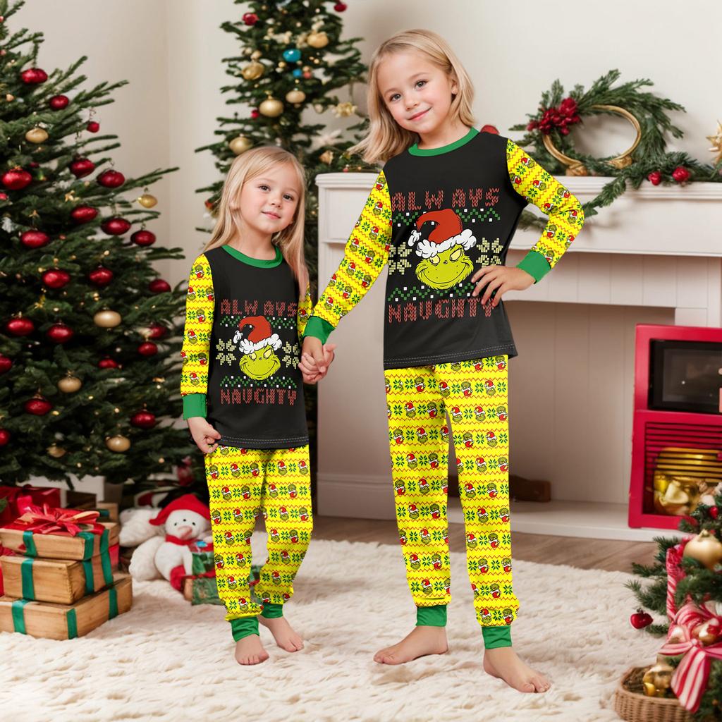 Print Cute Family Set Pajamas, Home Clothes, Family Set Long Sleeve Top Pants Set