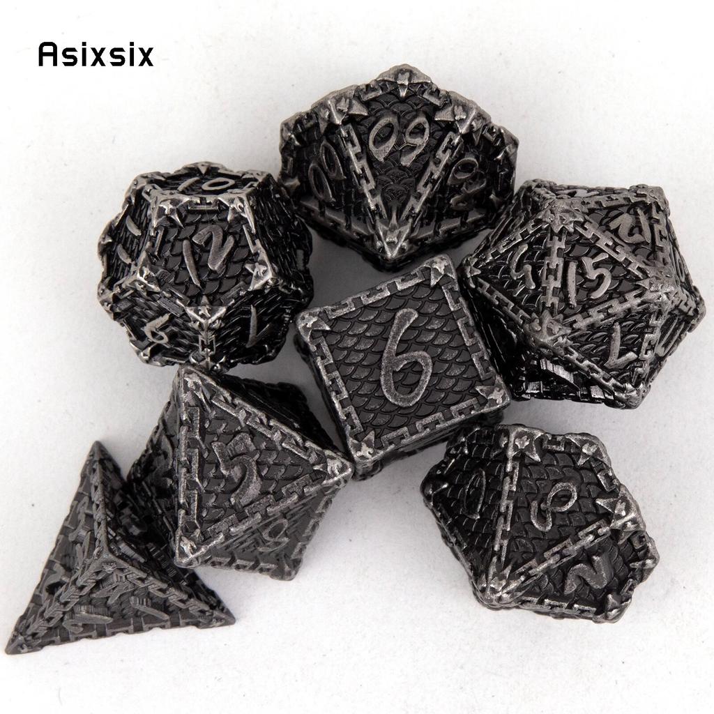 7 sztuk srebrne rybie łuski metalowe kostki z litego metalu zestaw kości wielościennych odpowiednie do odgrywania ról RPG gra planszowa gra karciana