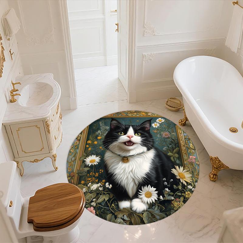Tuxedo cat pattern round rug,Carpet Rug for Living Room Bedroom Playroom ,Non-slip Floor Mat,Holiday Gifts and Birthday Gifts.