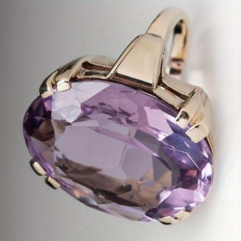 Pingente Cor Ouro Cravejado com Anéis de Pedra Roxa Lindos Moda Festa Noivado Alianças de Casamento para Mulheres Zircônia