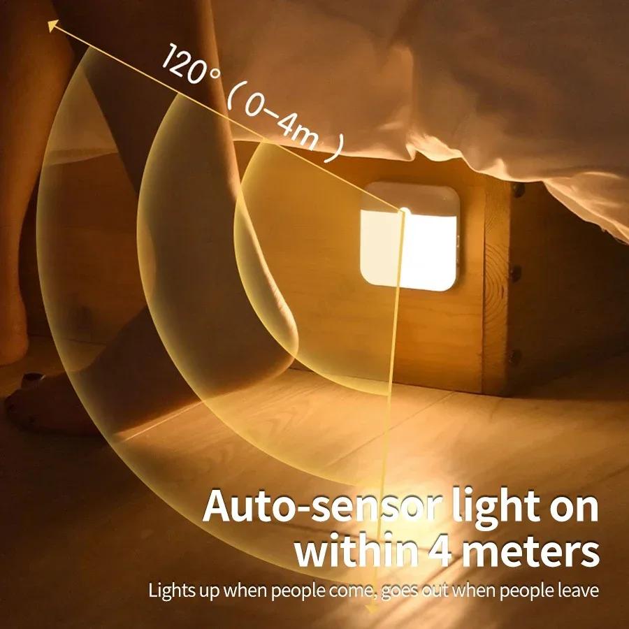 Induction Lamp Smart Charging Dual-color USB Magnetic LED Nightlight Corridor Hall Wardrobe Cupboard Bedroom Lighting