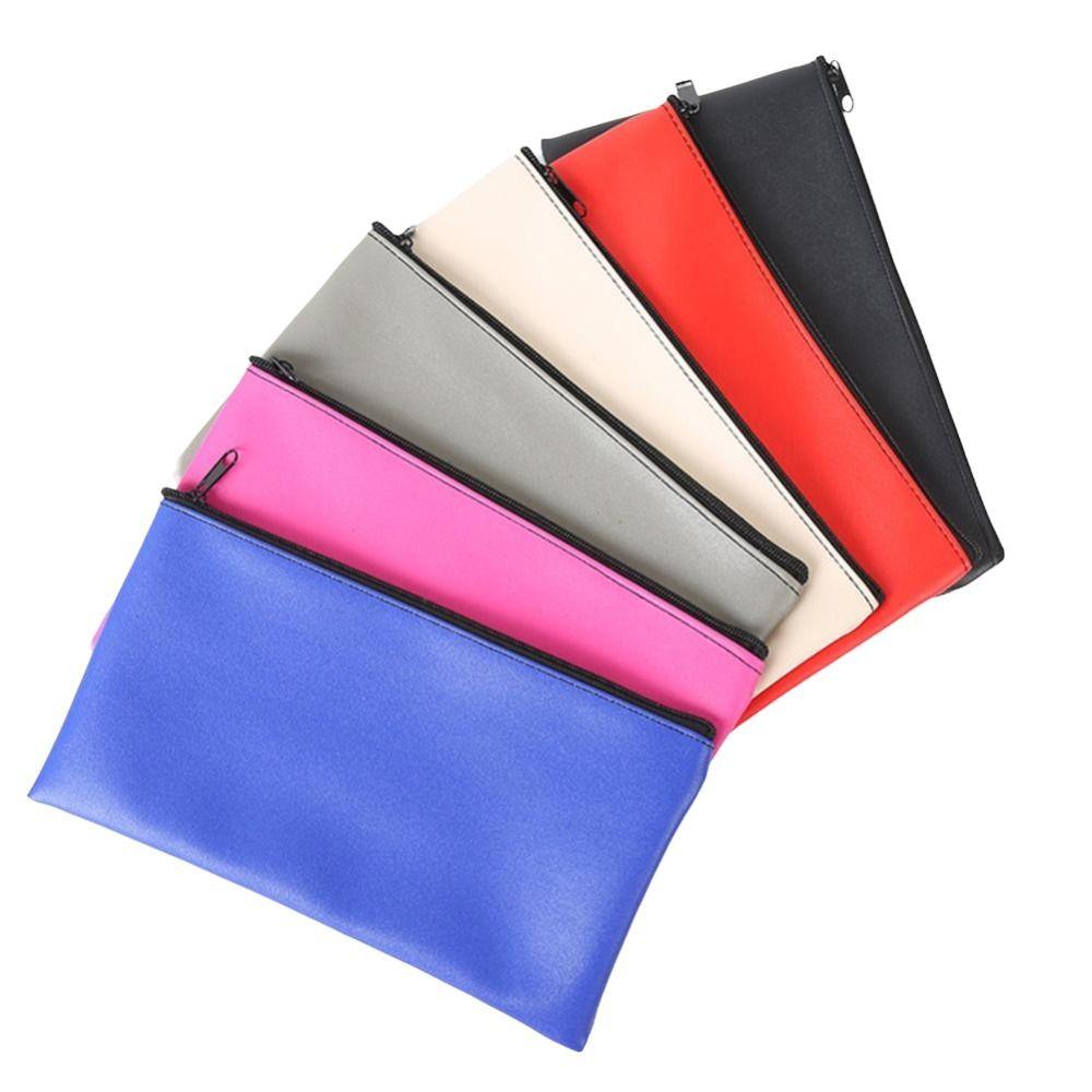 Waterproof Pencil Pouch Faux Leather Bank Deposit Bag Practical Money Cash Case  Office Storage