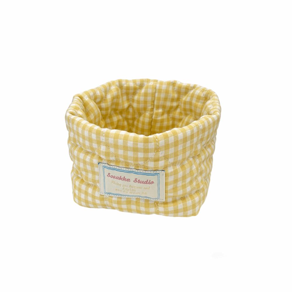 Washable Grid Fabric Storage Basket Plaid Stripe Desk Organize  Desk Decoration жёлтый