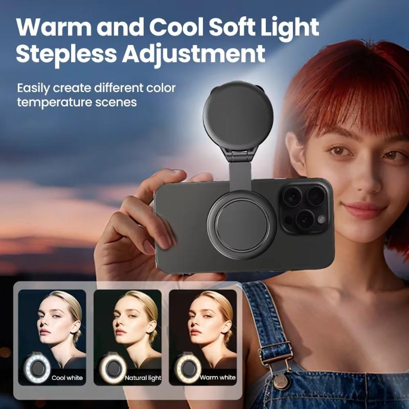 Mini Magnetic LED Rechargeable Phone Fill Light,3 Color Temps Foldable Clip Selfie Light for Pet Vlog Live,Dog Photography Pocket LED Light