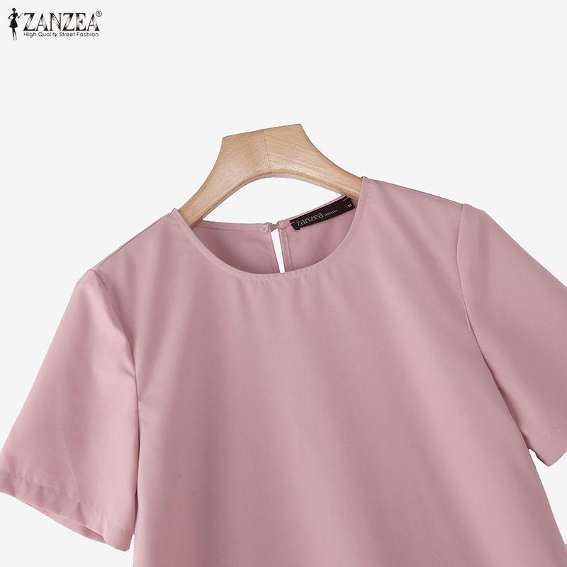 ZANZEA Summer Women Casual Round Neck Solid Color Short Sleeve Mini Dress