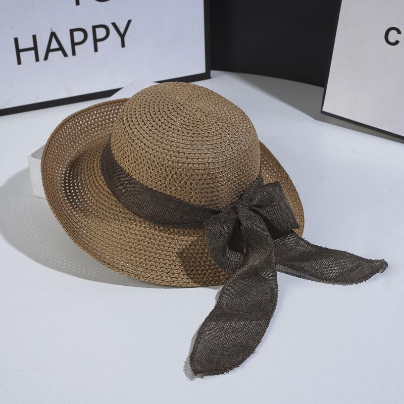Modny Vintage Kapelusz Słomkowy z Kokardką - Składana Fedora Słomkowa dla Kobiet - Idealny na Podróże na Świeżym Powietrzu i Plażę - Ochrona Przeciwsłoneczna