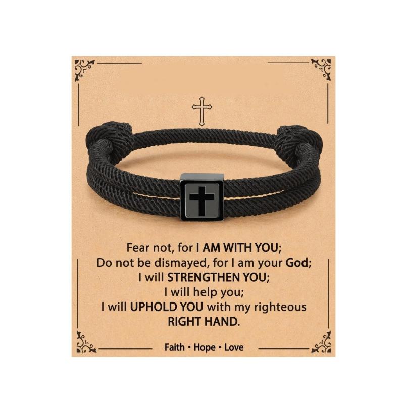 Elegant Rope Chain Bracelet With Crosses Pendant Sturdy Stainless Steel Unisex Fashion Accessory