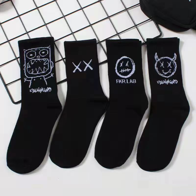 BMW Fashioninsk-style Grimace Trendy Socks Knee Socks Socks Hip Hop Barb Couple Men's and Women's Socks Waist Flower Fruit Brand Black and White
