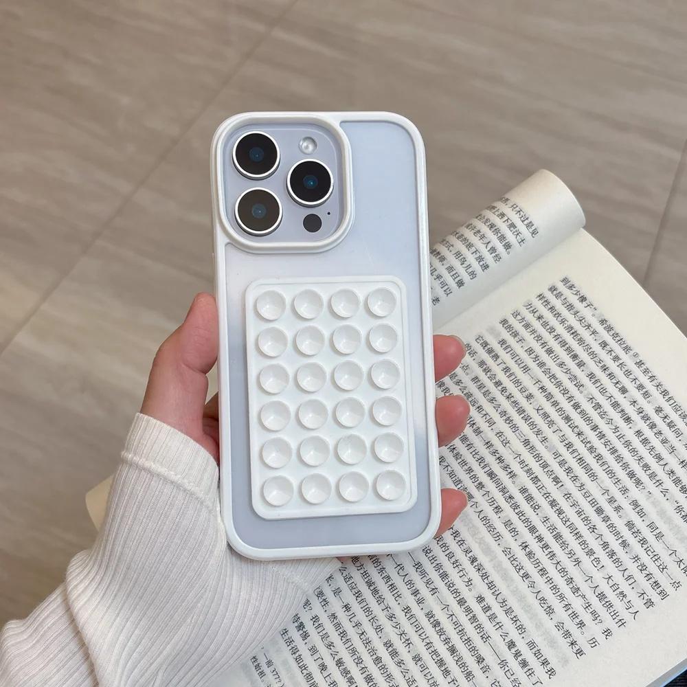 

3D Suction Cup Candy Color Case For iPhone 16E 16 15 14 13 12 11 Pro Max Plus Airbag Transparent Shockproof Back Bumper Cover for iPhone 16E