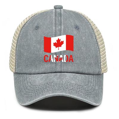 Flag of Canada Print Adjustable Mesh Cap, Maple Leaf Dad Hat Curved Brim Slouchy Leisure Polyester Snapback Baseball Cap