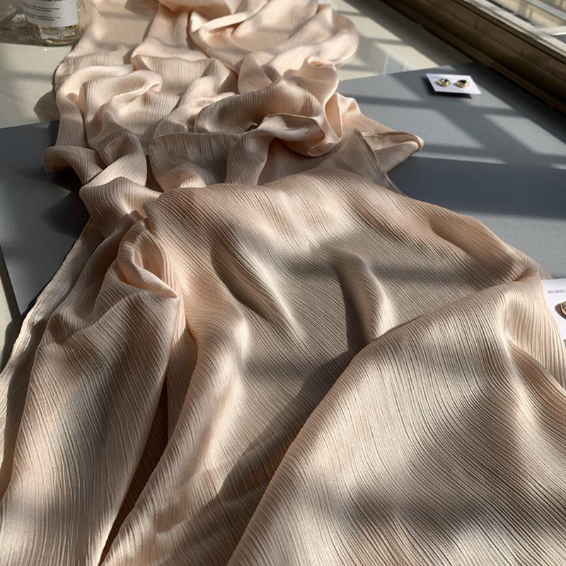 2023 Natural Wrinkled Solid Color Long Crepe Silk Scarf WJA14