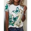 Women's T-shirt with butterfly print, casual crew neck, street style top, comfortable and breathable