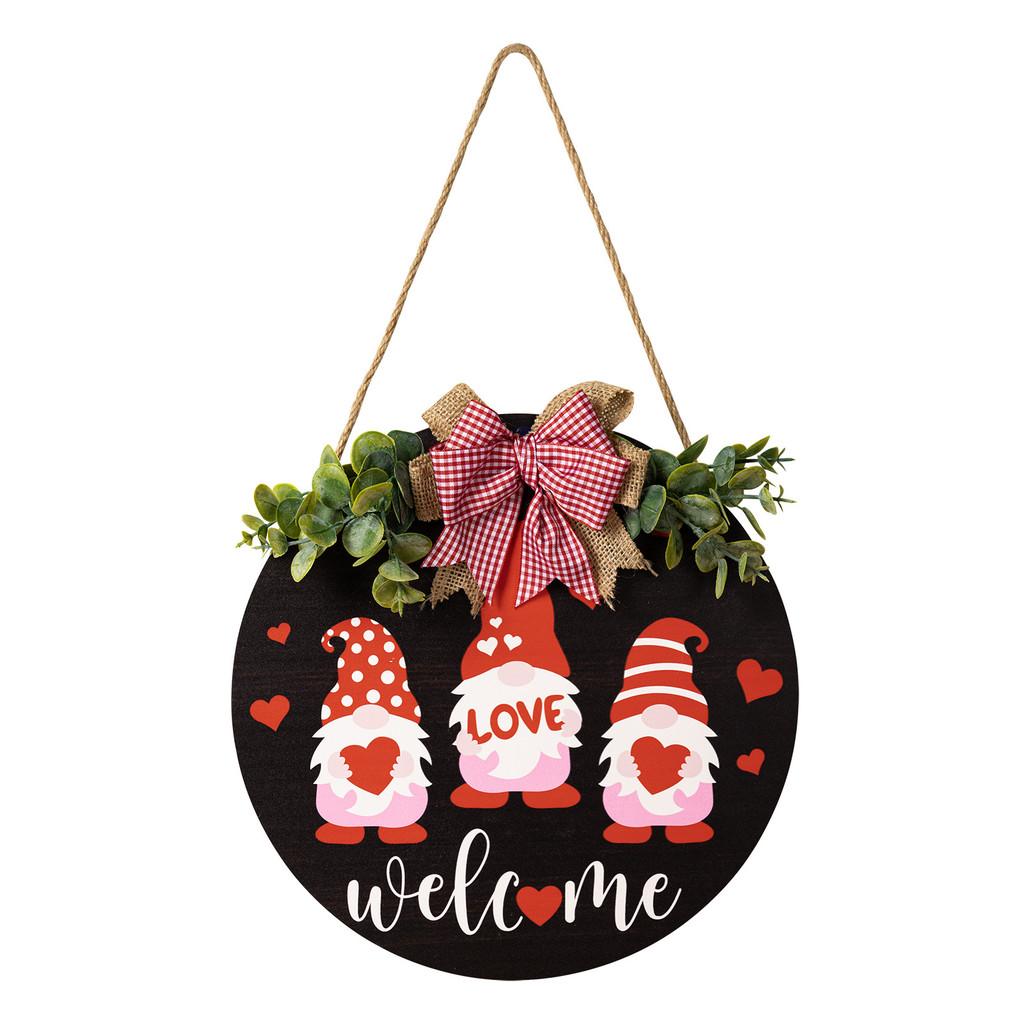 

Gnome Red Love Bow Welcome Door Hanger Decoration Mother Day Gift Prop Holiday