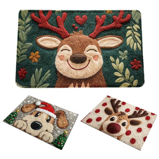 Gulvmatte i kunstpels Tegneserie Hjort Hundemønster Jule-tema Sklisikker Matte Stue Soverom Kjøkken Dekor